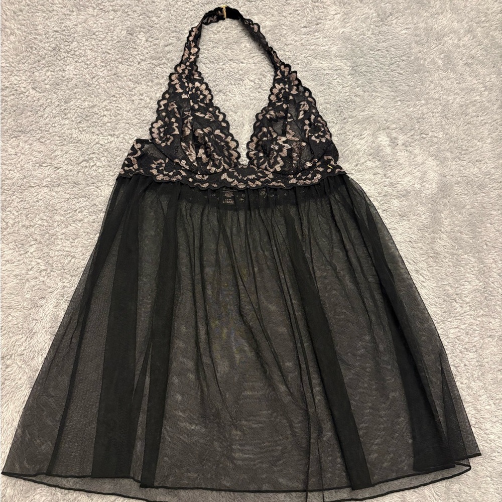 Sheer Black Lace Halter Babydoll